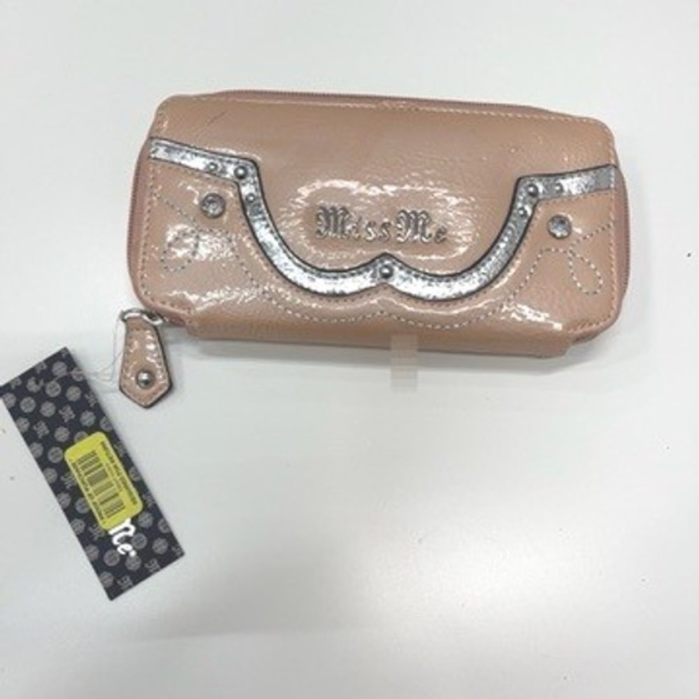 Miss Me Blush Pink Patent Zip Around Wallet Western Rhinestone Studded NWT